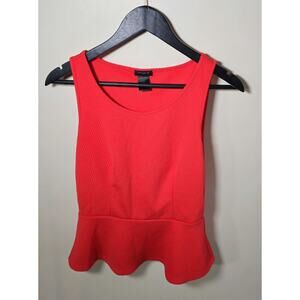Ann Taylor Red Orange Peplum Top Womens S Textured Sleeveless Workwear Blouse